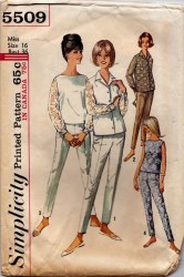 5509 SIMPLICITY 1964 BUTTON BLOUSE, TOP , PANTS PATTERN 16 36" BUST